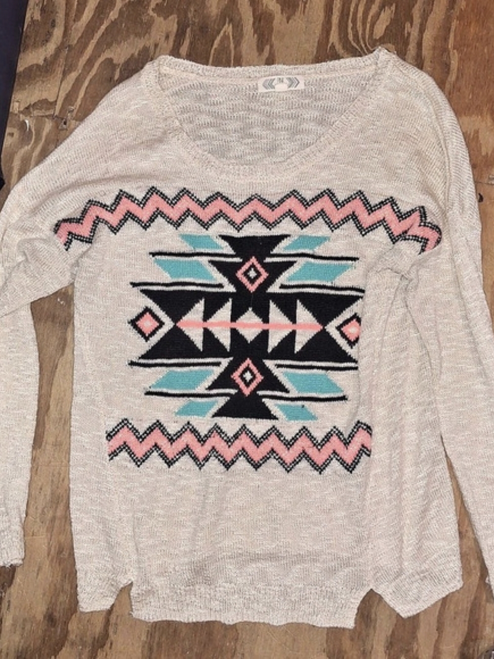 Geometric Crewneck Sweater in Pink & Black